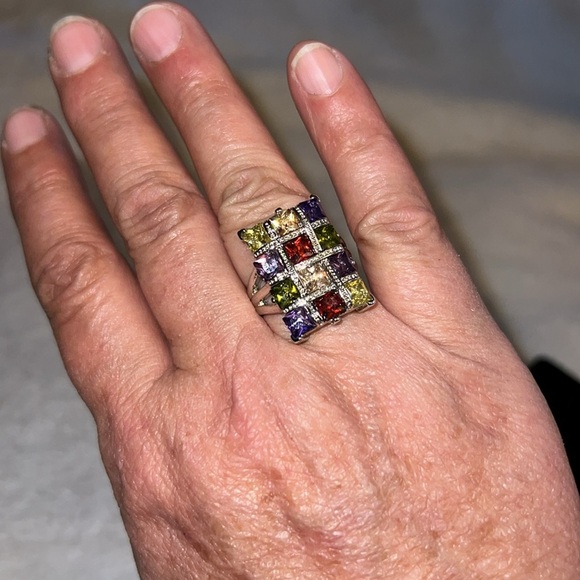 Sterling Silver Multi-Gemstone Statement Ring Size 6.5 - Picture 3 of 3